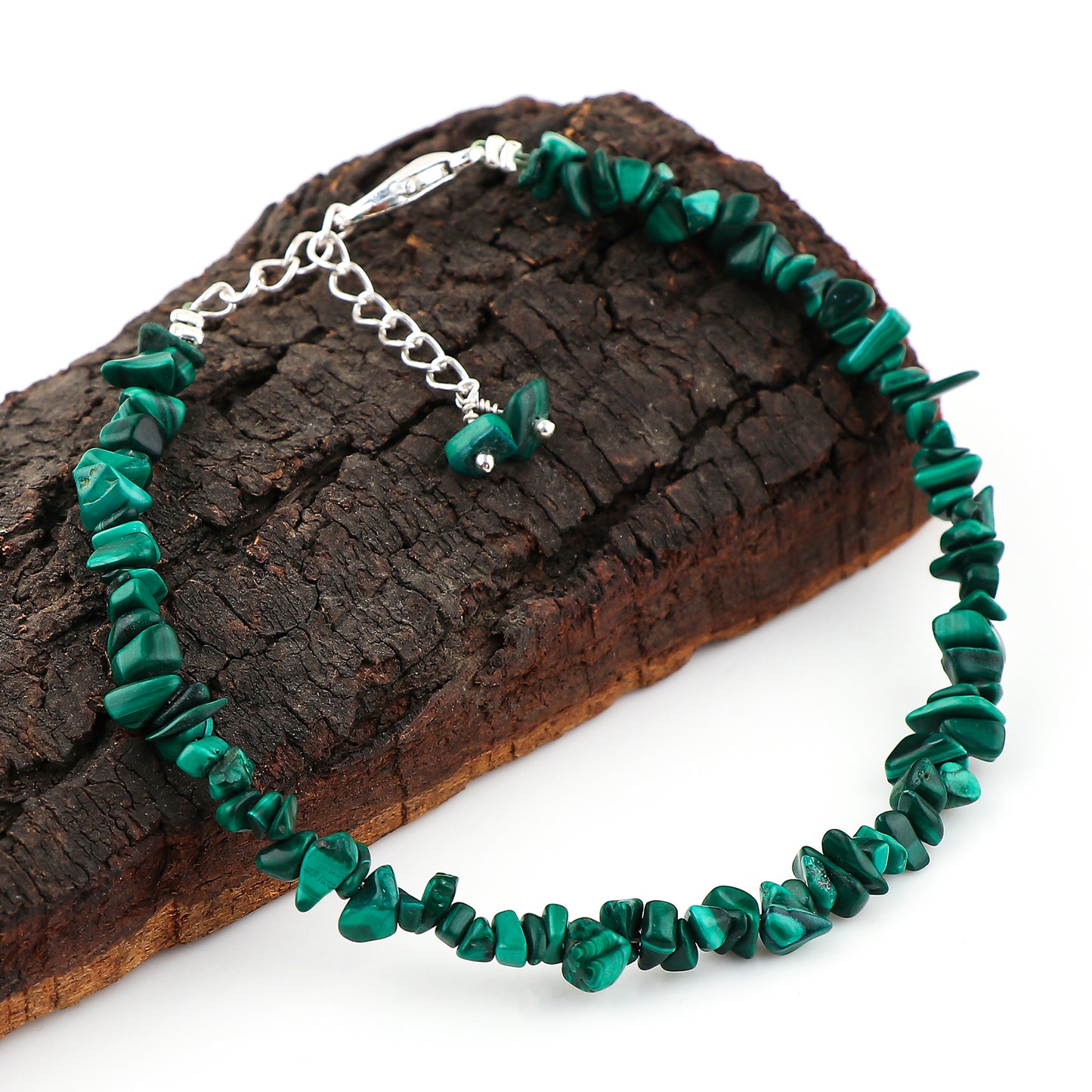 Natural Malachite Crystal Bracelet Women Jewellery, Chips Nuggets Beaded Bracelets, Gift Bracelet, Special Event Jewellery, Silver 8 inch Bracelets