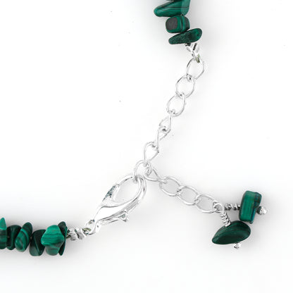 Natural Malachite Crystal Bracelet Women Jewellery, Chips Nuggets Beaded Bracelets, Gift Bracelet, Special Event Jewellery, Silver 8 inch Bracelets