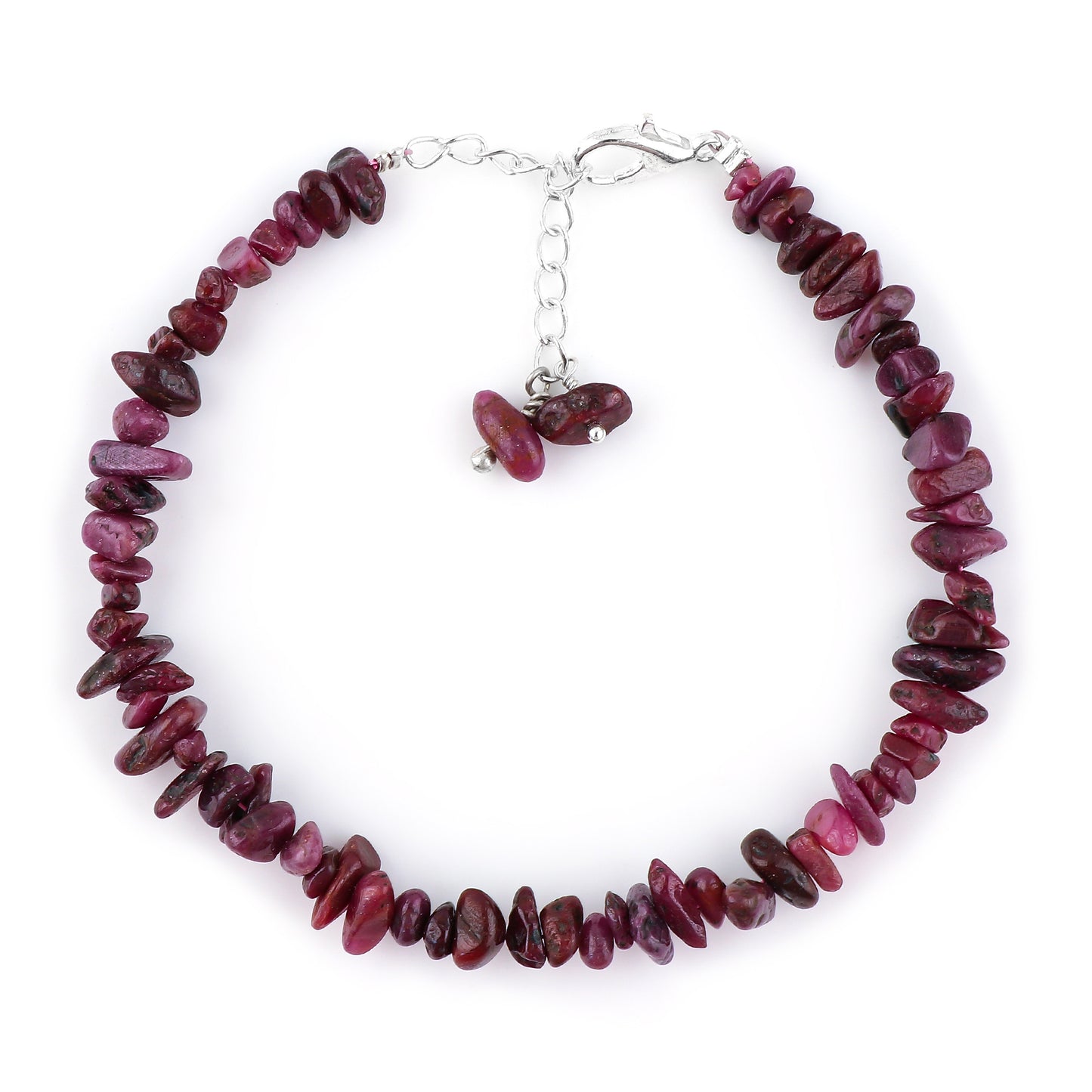 Natural Ruby Crystal Bracelet Women Jewellery, Chips Nuggets Beaded Bracelets, Gift Bracelet, Special Event Jewellery, Silver 8 inch Bracelets