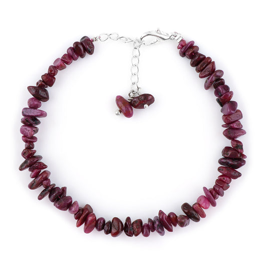 Natural Ruby Crystal Bracelet Women Jewellery, Chips Nuggets Beaded Bracelets, Gift Bracelet, Special Event Jewellery, Silver 8 inch Bracelets