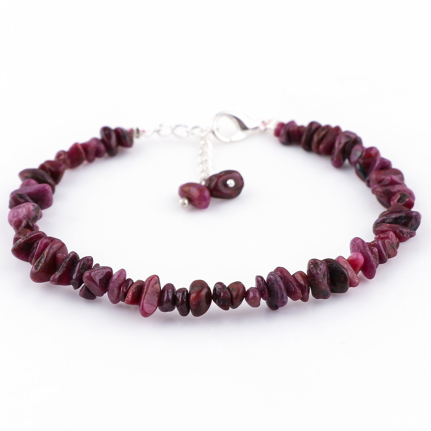 Natural Ruby Crystal Bracelet Women Jewellery, Chips Nuggets Beaded Bracelets, Gift Bracelet, Special Event Jewellery, Silver 8 inch Bracelets