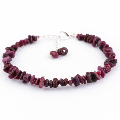 Natural Ruby Crystal Bracelet Women Jewellery, Chips Nuggets Beaded Bracelets, Gift Bracelet, Special Event Jewellery, Silver 8 inch Bracelets