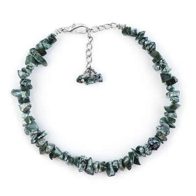 Seraphinite Raw Chip Nugget Bracelet – Silver Plated Chain Adjustable Gemstone Bracelet | Minimal Beaded Bracelet