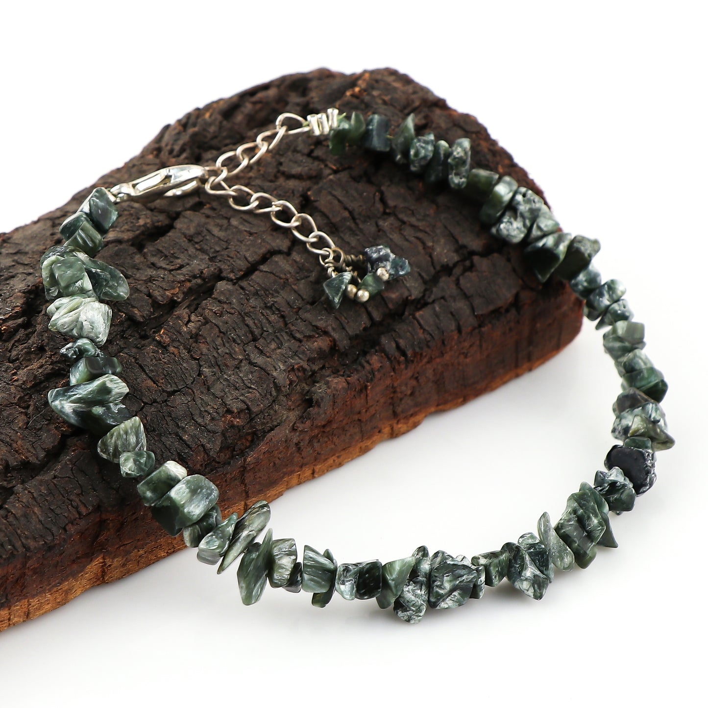 Natural Seraphinite Crystal Bracelet Women Jewellery, Chips Nuggets Beaded Bracelets, Gift Bracelet, Special Event Jewellery, Silver 8 inch Bracelets