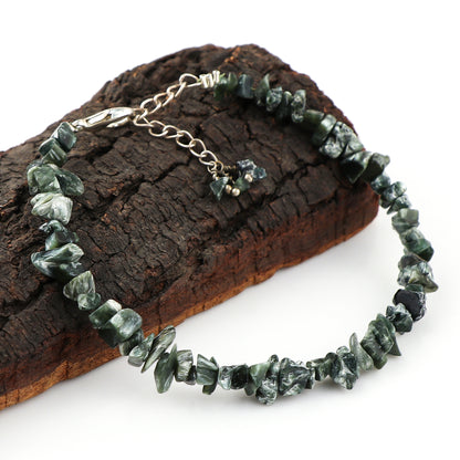 Natural Seraphinite Crystal Bracelet Women Jewellery, Chips Nuggets Beaded Bracelets, Gift Bracelet, Special Event Jewellery, Silver 8 inch Bracelets