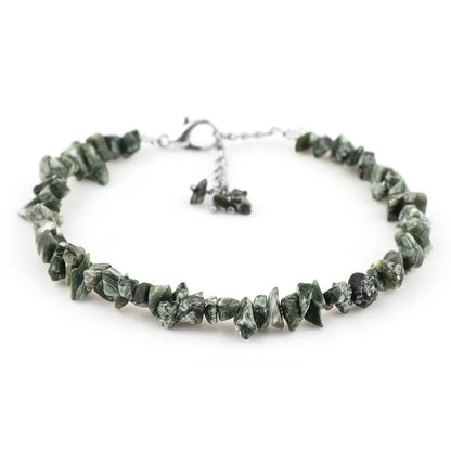 Natural Seraphinite Crystal Bracelet Women Jewellery, Chips Nuggets Beaded Bracelets, Gift Bracelet, Special Event Jewellery, Silver 8 inch Bracelets