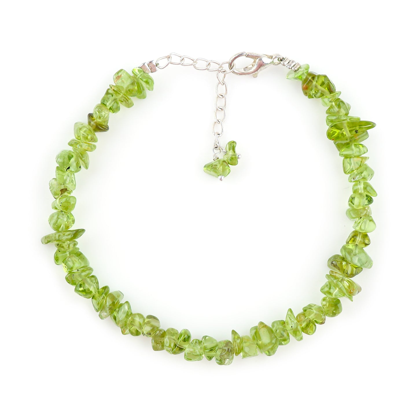 Natural Peridot Crystal Bracelet Women Jewellery, Chips Nuggets Beaded Bracelets, Gift Bracelet, Special Event Jewellery, Silver 8 inch Bracelets