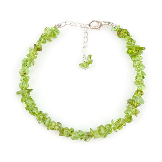 Natural Peridot Crystal Bracelet Women Jewellery, Chips Nuggets Beaded Bracelets, Gift Bracelet, Special Event Jewellery, Silver 8 inch Bracelets