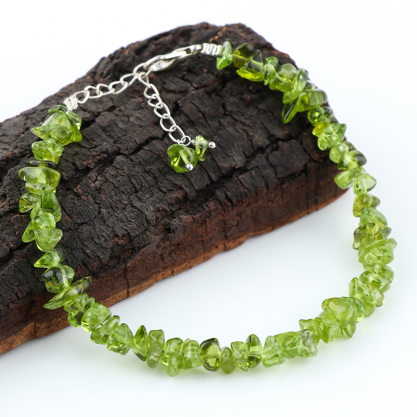 Natural Peridot Crystal Bracelet Women Jewellery, Chips Nuggets Beaded Bracelets, Gift Bracelet, Special Event Jewellery, Silver 8 inch Bracelets