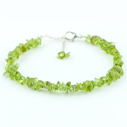 Natural Peridot Crystal Bracelet Women Jewellery, Chips Nuggets Beaded Bracelets, Gift Bracelet, Special Event Jewellery, Silver 8 inch Bracelets