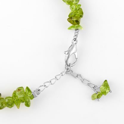 Natural Peridot Crystal Bracelet Women Jewellery, Chips Nuggets Beaded Bracelets, Gift Bracelet, Special Event Jewellery, Silver 8 inch Bracelets