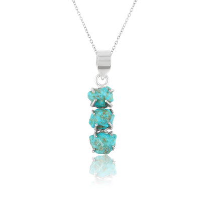 Beautiful Raw Turquoise Pendant Necklace with Silver Plated Prong Setting