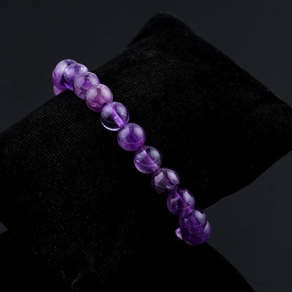 Amethyst Beaded Bracelet – Natural Purple Gemstone Elastic Stretch Bracelet for Men & Women | Minimal Beaded Bracelet
