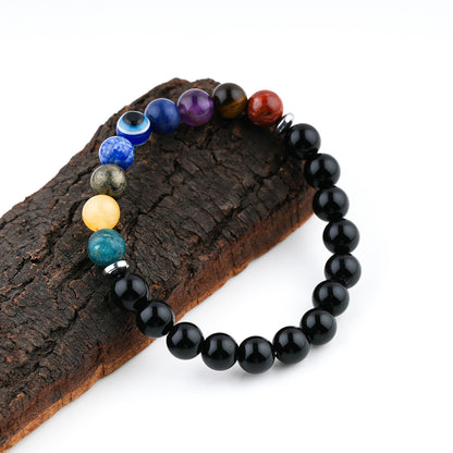 Seven Chakra Power Beaded Crystals Bracelet, Chakra Energy Healing Gemstone, Stretchable Elastic Men & Women Bracelet