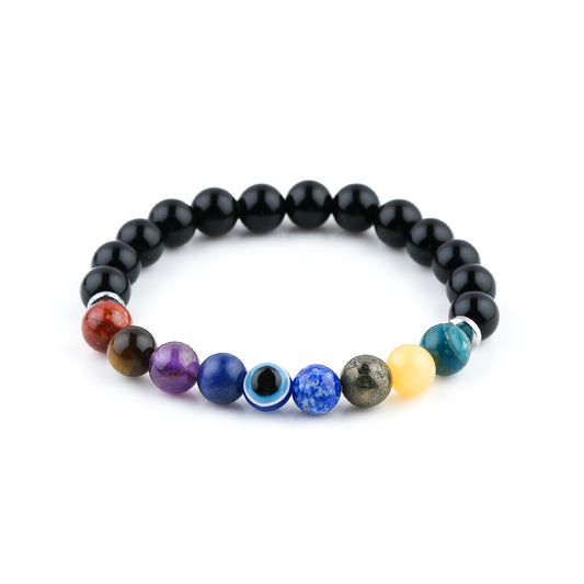 Seven Chakra Power Beaded Crystals Bracelet, Chakra Energy Healing Gemstone, Stretchable Elastic Men & Women Bracelet