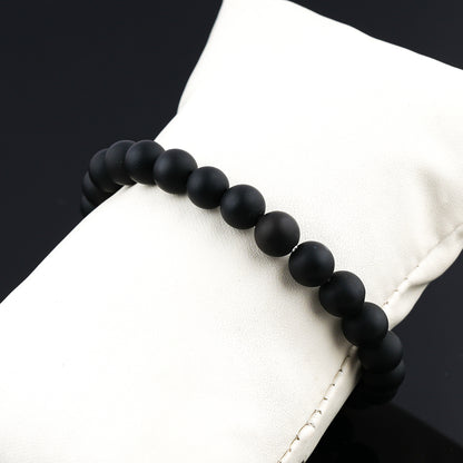 Black Onyx Matte Beaded Bracelet – Natural Gemstone Elastic Stretch Bracelet for Men & Women | Minimal Beaded Bracelet