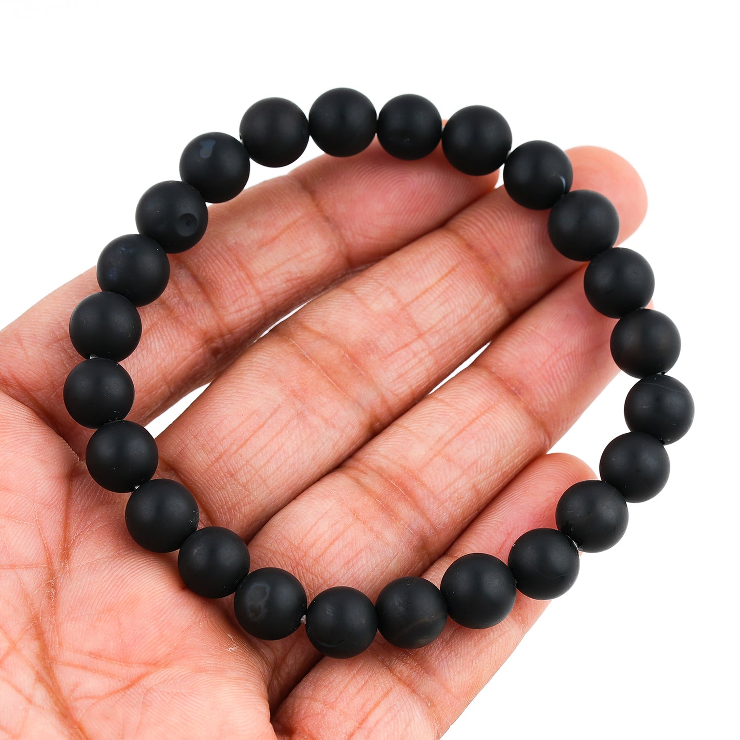 Black Onyx Matte Beaded Bracelet – Natural Gemstone Elastic Stretch Bracelet for Men & Women | Minimal Beaded Bracelet