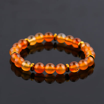 Carnelian Power Beaded Crystals Bracelet, Protection, Money Wealth Success Bracelet, Chakra Energy Healing Gemstone, Yoga Crystal, Stretchable Elastic Men & Women Bracelet