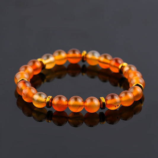 Carnelian Power Beaded Crystals Bracelet, Protection, Money Wealth Success Bracelet, Chakra Energy Healing Gemstone, Yoga Crystal, Stretchable Elastic Men & Women Bracelet