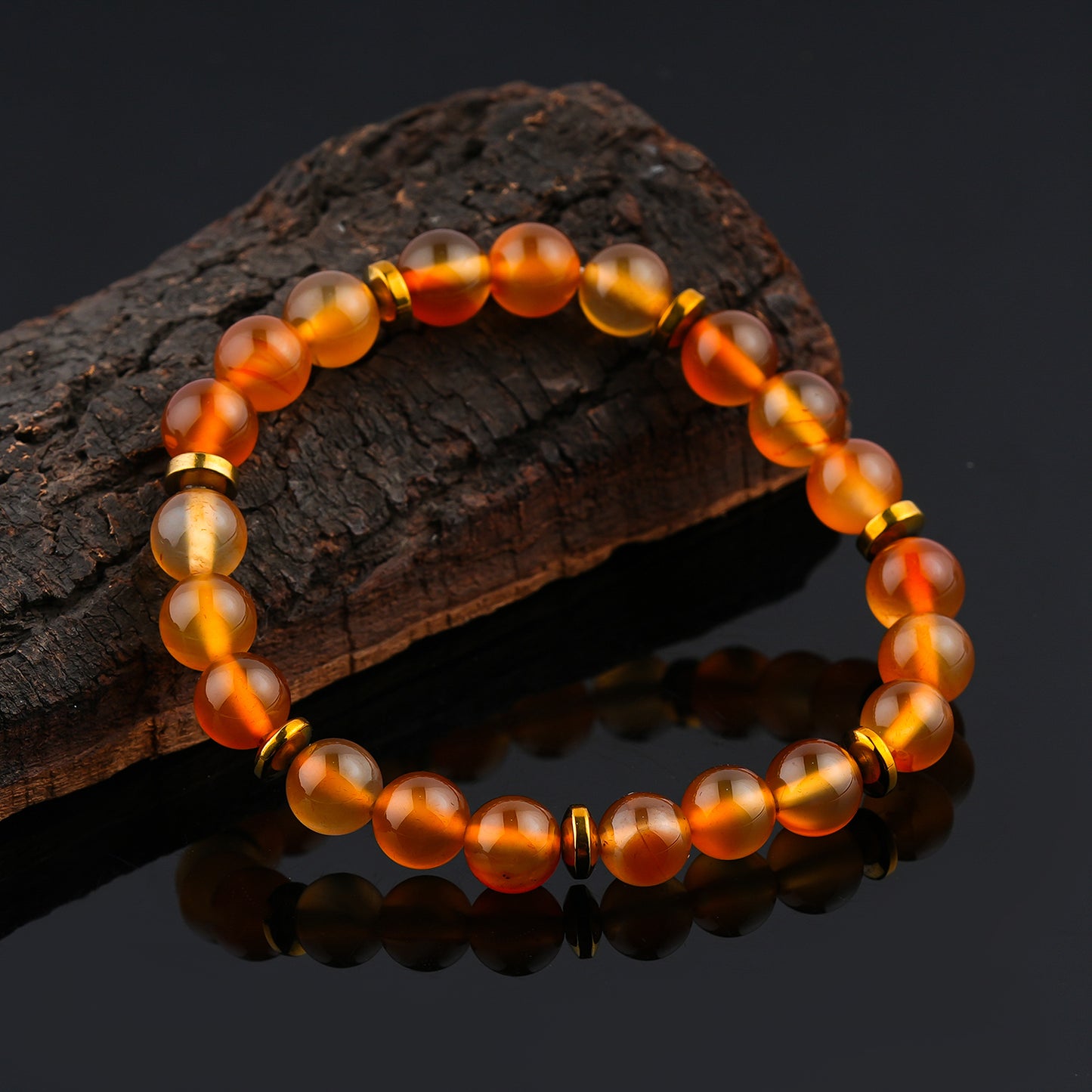 Carnelian Power Beaded Crystals Bracelet, Protection, Money Wealth Success Bracelet, Chakra Energy Healing Gemstone, Yoga Crystal, Stretchable Elastic Men & Women Bracelet