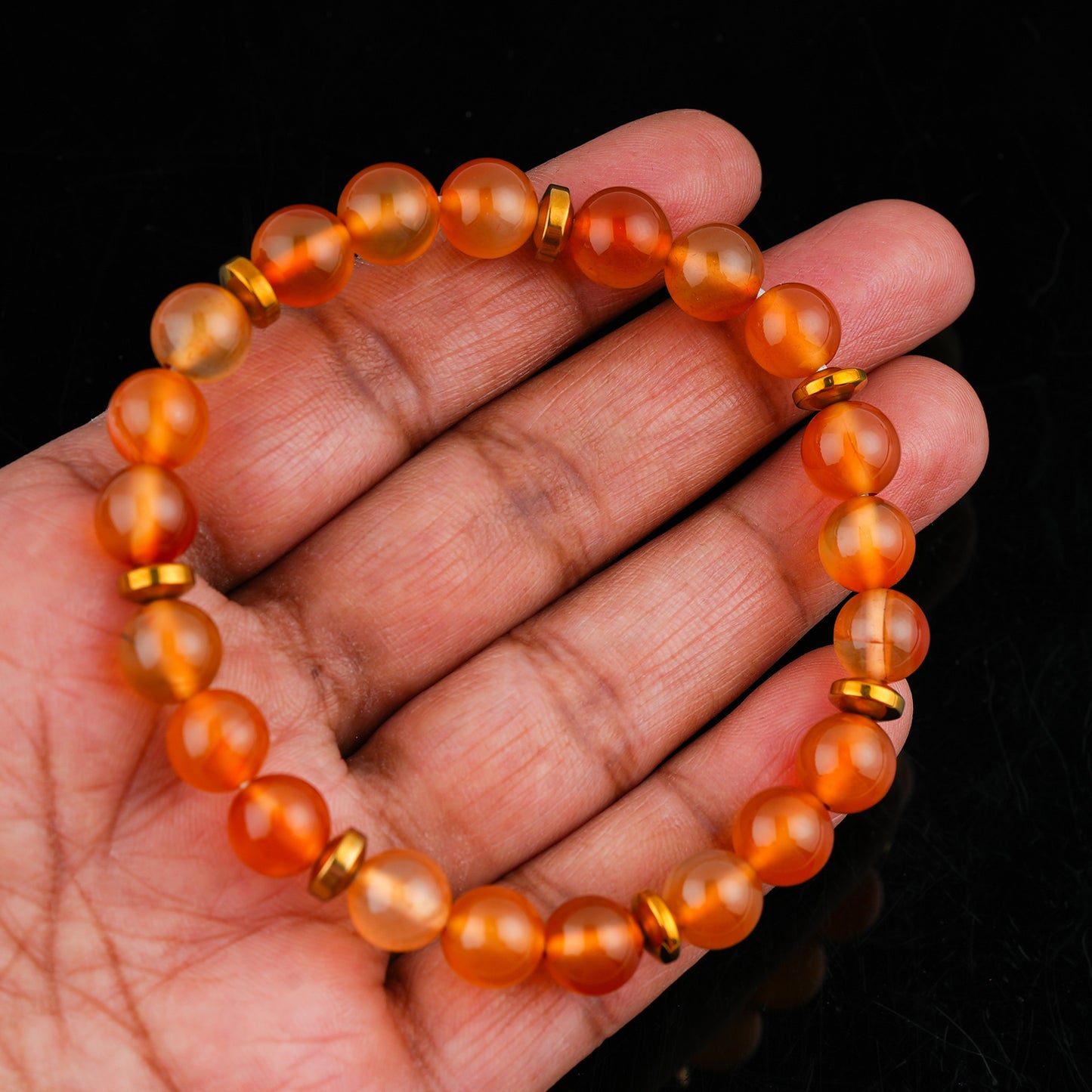 Carnelian Power Beaded Crystals Bracelet, Protection, Money Wealth Success Bracelet, Chakra Energy Healing Gemstone, Yoga Crystal, Stretchable Elastic Men & Women Bracelet