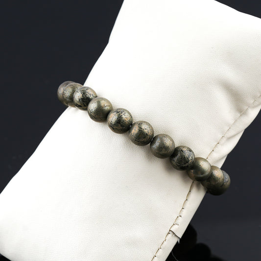 Pyrite Beaded Bracelet – Natural Gemstone Elastic Stretch Bracelet for Men & Women | Minimal Beaded Bracelet