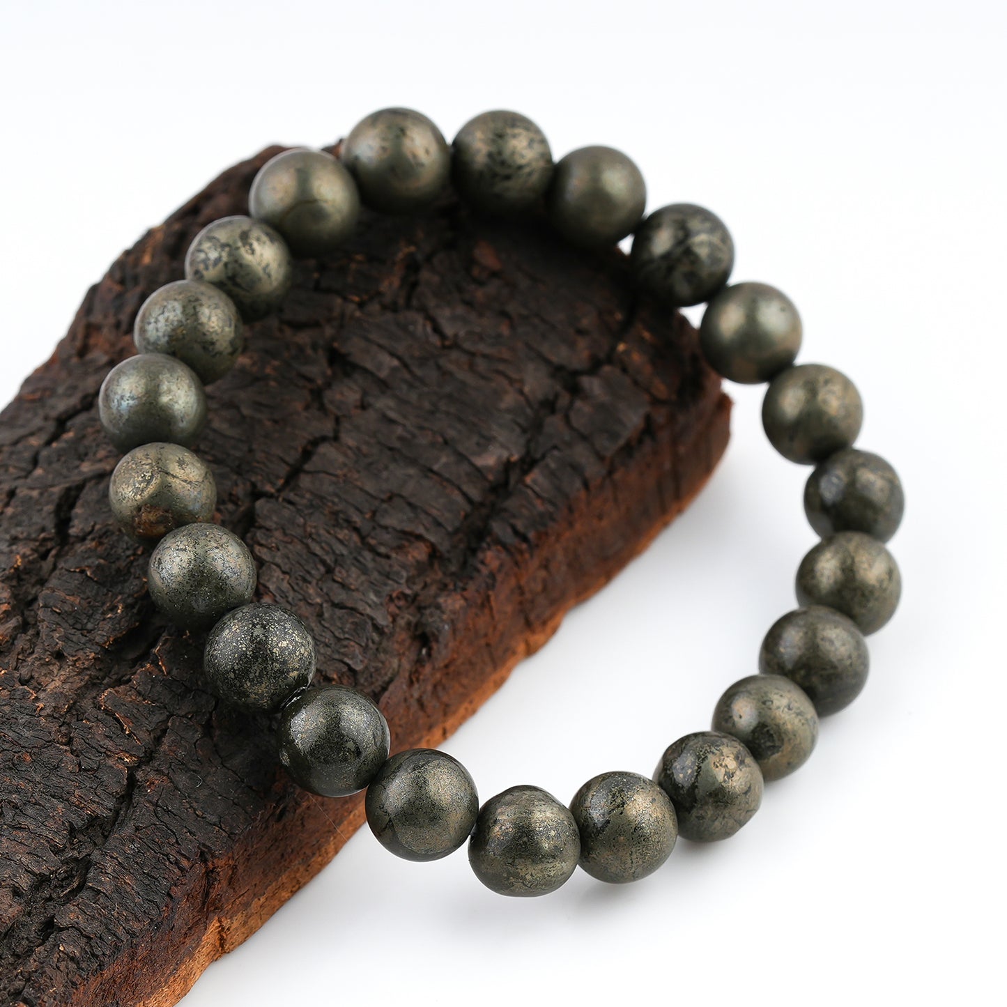 Pyrite Beaded Bracelet – Natural Gemstone Elastic Stretch Bracelet for Men & Women | Minimal Beaded Bracelet