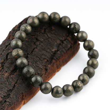 Pyrite Beaded Bracelet – Natural Gemstone Elastic Stretch Bracelet for Men & Women | Minimal Beaded Bracelet
