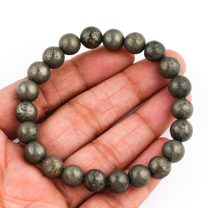 Pyrite Beaded Bracelet – Natural Gemstone Elastic Stretch Bracelet for Men & Women | Minimal Beaded Bracelet