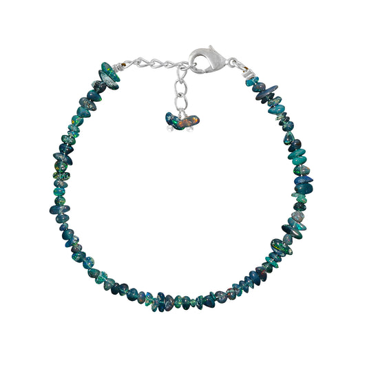 Natural Black Opal Chips Nuggets Crystal Bracelet Women Jewelry, Raw Chips Nuggets Beaded Bracelets, 8 inch