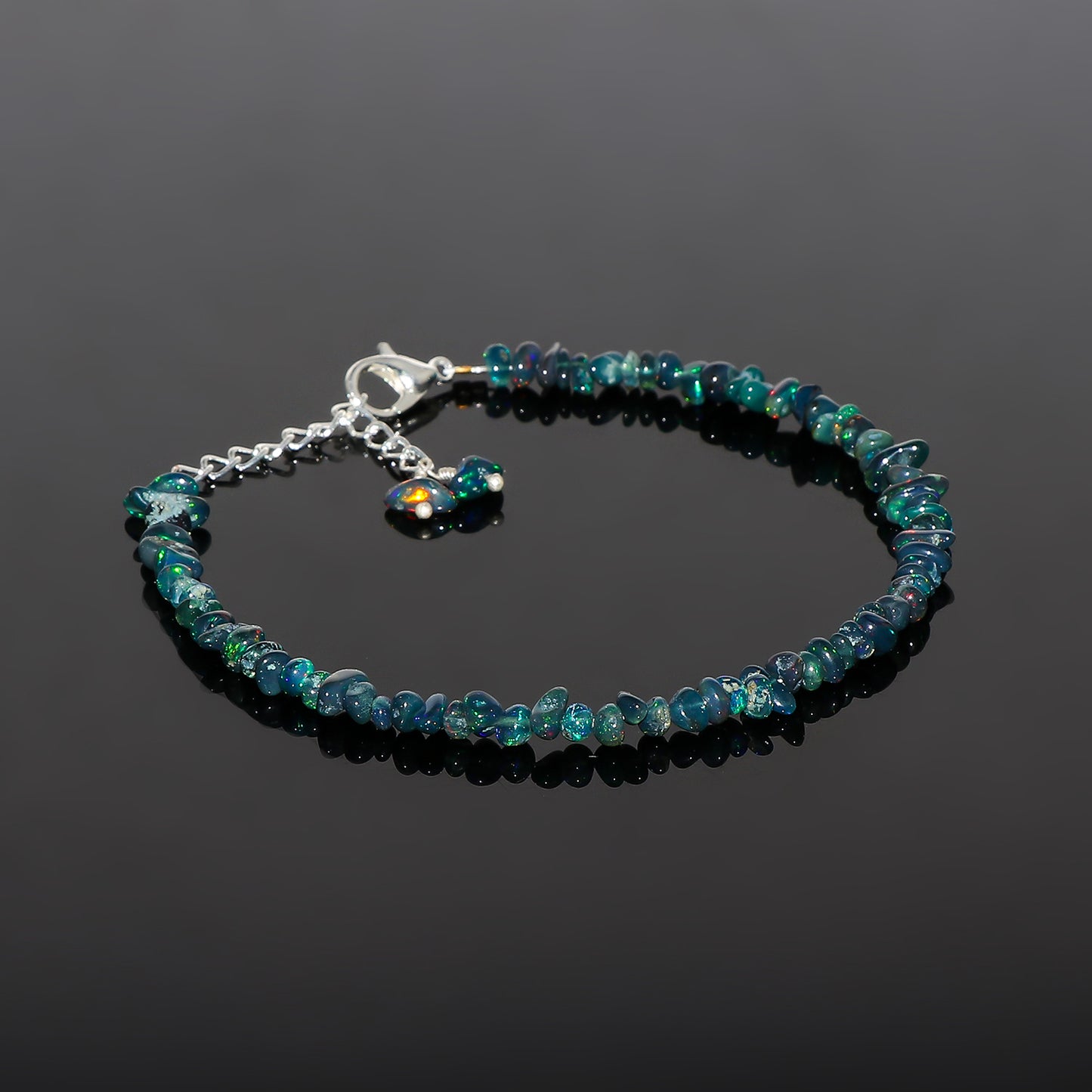 Natural Black Opal Chips Nuggets Crystal Bracelet Women Jewelry, Raw Chips Nuggets Beaded Bracelets, 8 inch