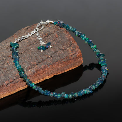 Natural Black Opal Chips Nuggets Crystal Bracelet Women Jewelry, Raw Chips Nuggets Beaded Bracelets, 8 inch