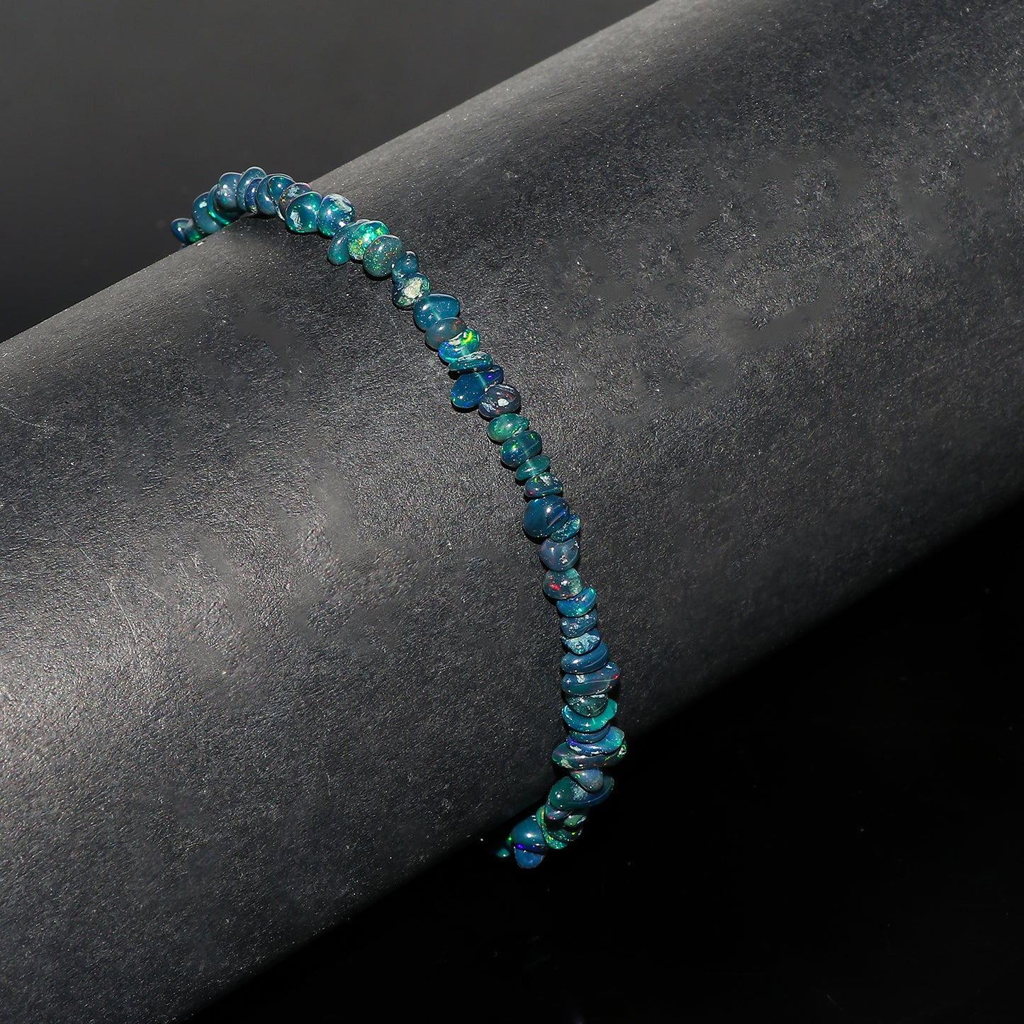 Natural Black Opal Chips Nuggets Crystal Bracelet Women Jewelry, Raw Chips Nuggets Beaded Bracelets, 8 inch