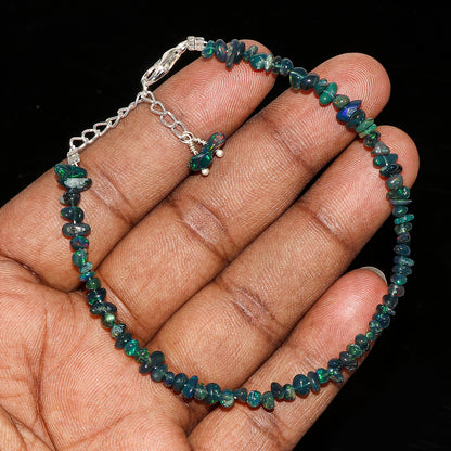 Natural Black Opal Chips Nuggets Crystal Bracelet Women Jewelry, Raw Chips Nuggets Beaded Bracelets, 8 inch
