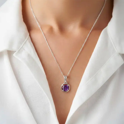 Mesmerizing Natural Amethyst Gemstone Pendant Necklace with Sterling Silver Chain