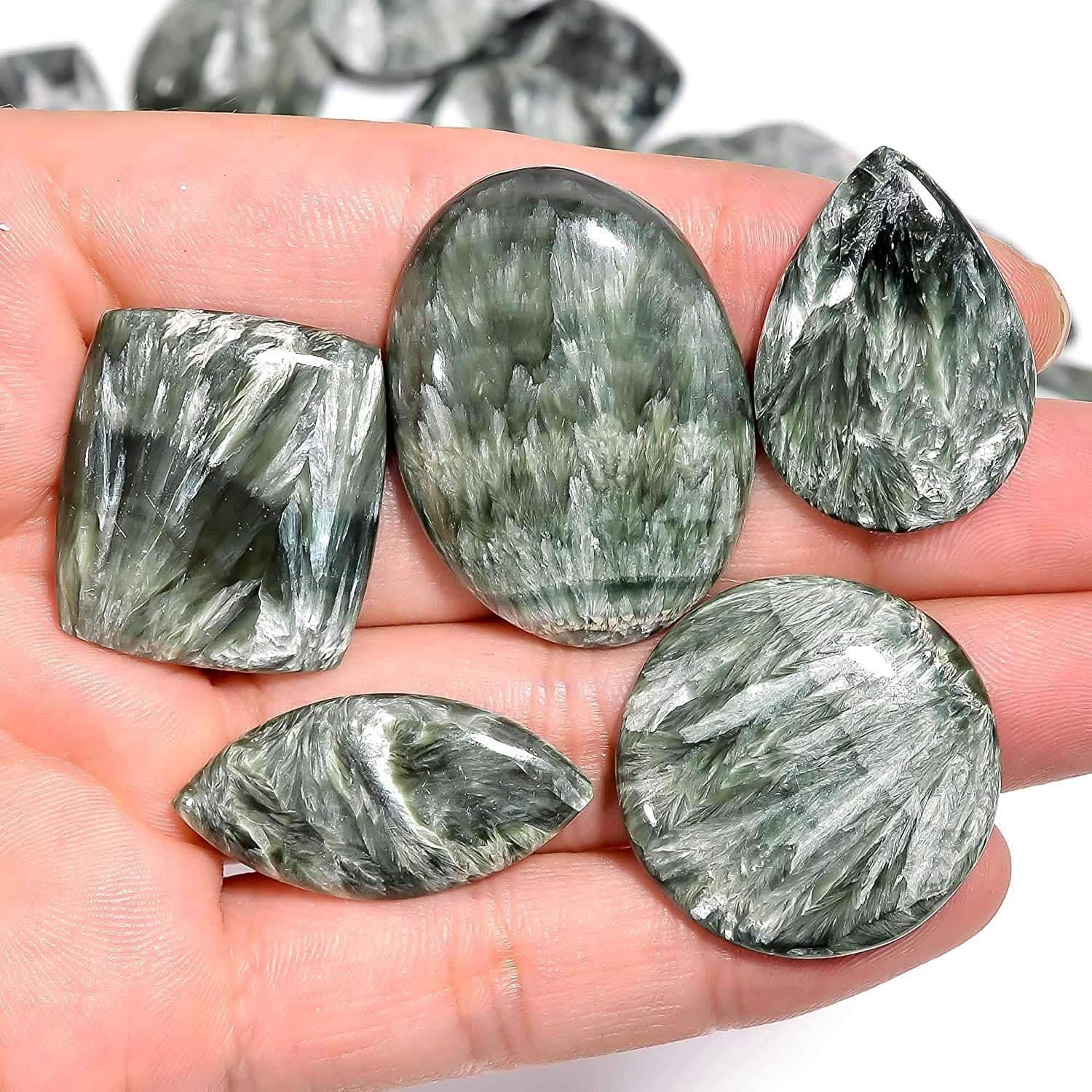 Deep Green Seraphinite Stone with Silver Feather Patterns Wholesale