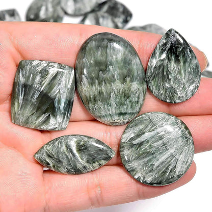 Deep Green Seraphinite Stone with Silver Feather Patterns Wholesale