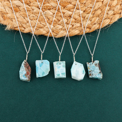 Natural Larimar Rough Gemstone Necklace – Elegant Women’s Jewelry Gift