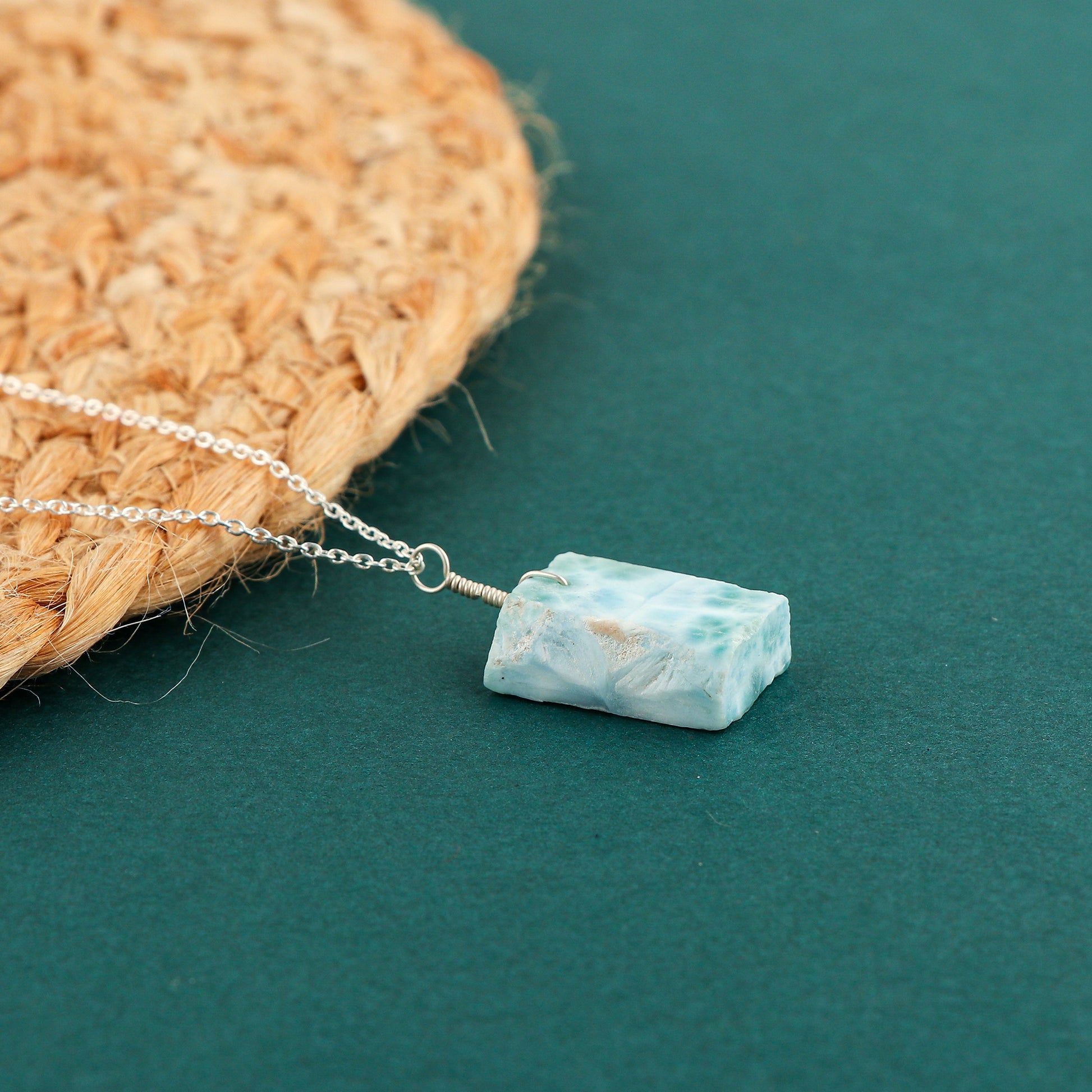 Irregular Blue Larimar Raw Crystal Pendant Necklace – Spiritual Healing Jewelry