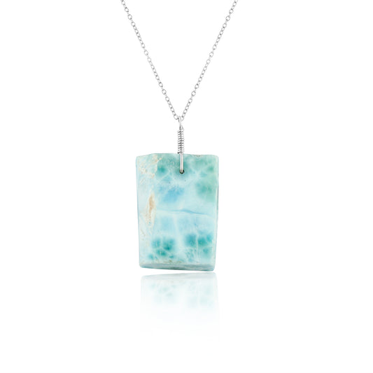 Natural Larimar Raw Crystal Pendant Necklace 18-inch Silver-Plated Chain for Women