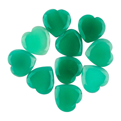 4 Pcs 16mm Green Onyx Heart Cabochons – Natural Rose Cut Faceted Gemstones for Jewelry Making, Wholesale Bulk Loose Stones