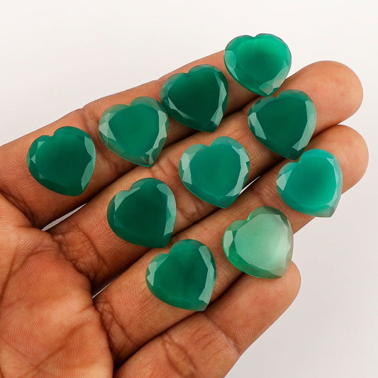 Green onyx rose cut heart gemstones for wire wrapping