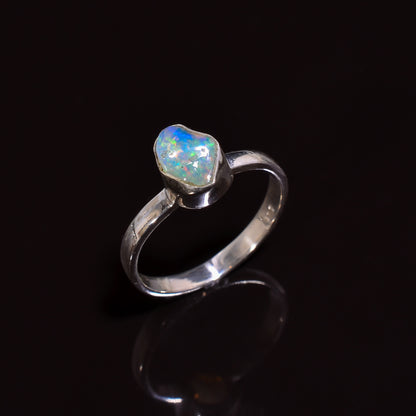 Handmade White Ethiopian Opal Ring - 100% Real Gemstone (9x7mm)