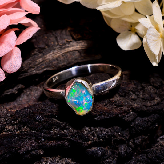 Stunning White Ethiopian Opal Rings in 925 Sterling Silver