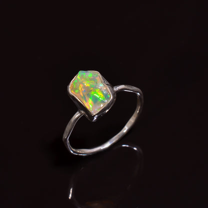 Natural Ethiopian opal ring in sterling silver, ethnic style handmade jewelry