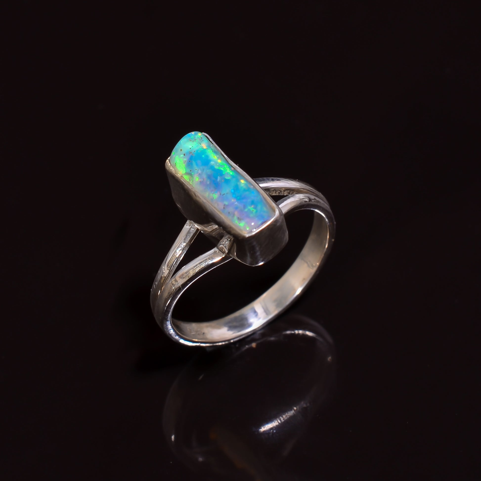 Featuring a 925 Silver Handcrafted Raw White Ethiopian Opal Ring 