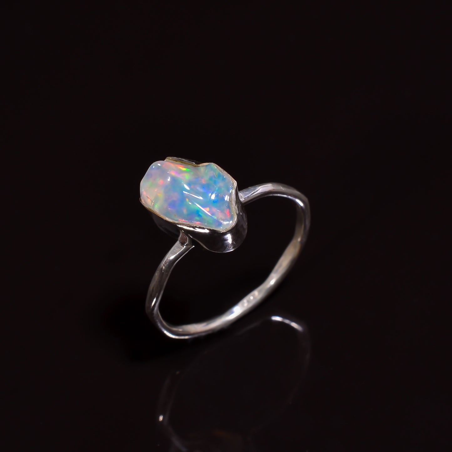 Premium Quality Raw White Ethiopian Opal polished in 925 sterling silver, set in AA++ Natural Gemstone 