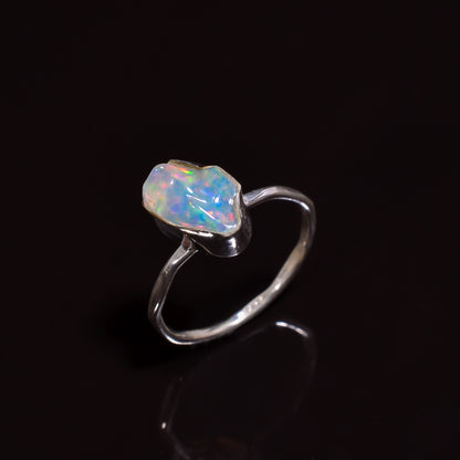 Premium Quality Raw White Ethiopian Opal polished in 925 sterling silver, set in AA++ Natural Gemstone 