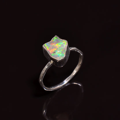 Handmade Ethiopian Opal Ring crafted with a Natural Raw White Opal measuring 11x8 mm 