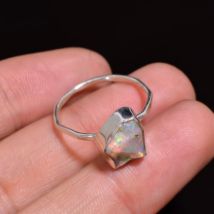 Luxurious handcrafted Raw White Ethiopian Opal Ring touched in 925 Sterling Silver